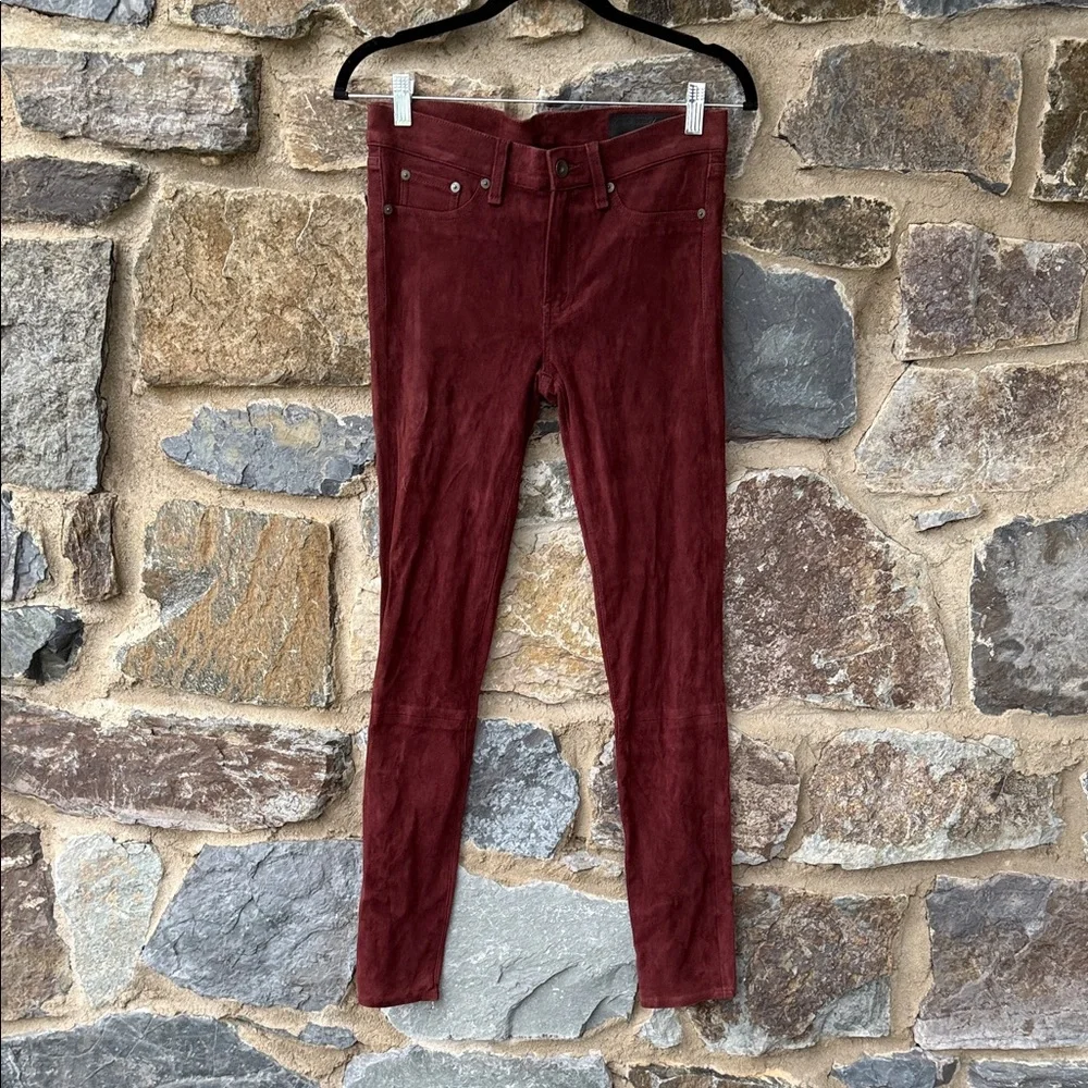 rag & bone Suede Leather Pants Port Burgundy Size 28 Skinny Lamb Suede Hybrid